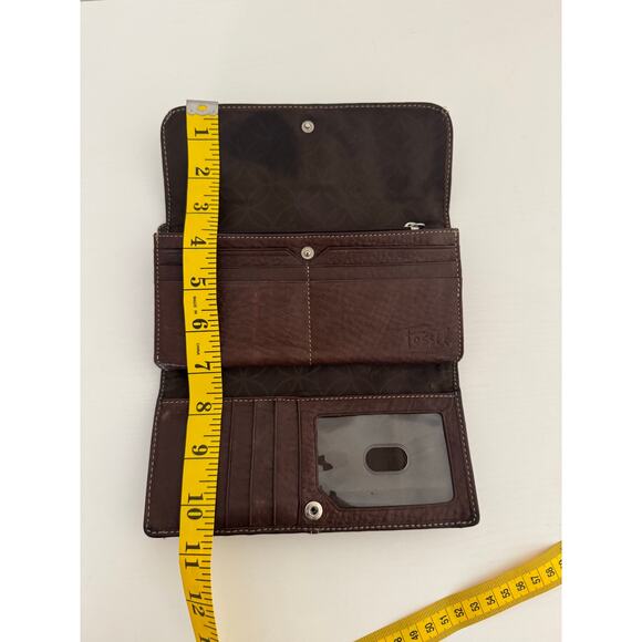 FOSSIL WOMENS VINTAGE BROWN LEATHER WALLET CREDIT CARD SLOTS Y2K - Picture 6 of 8